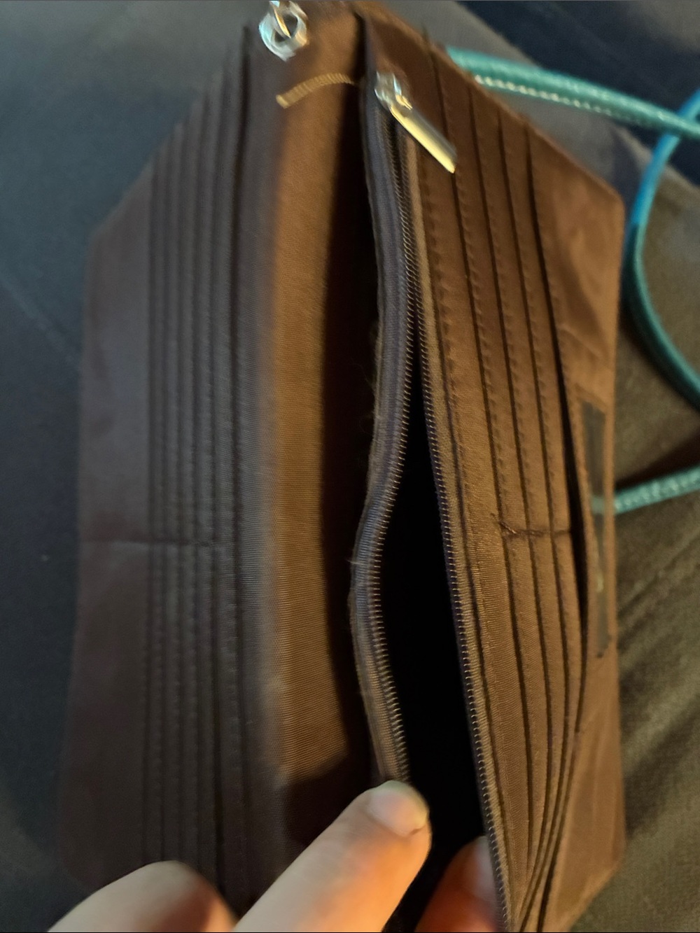 Brown Leather Shoulder Bag with Teal Accents - Picture 6 of 6